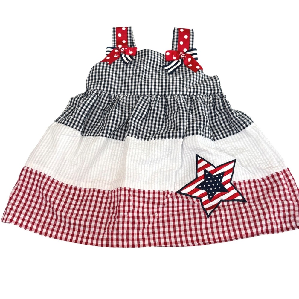 Counting Daisies Dress 18M Americana Patriotic Gingham Seersucker Red White Blue